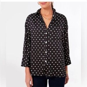 Tuckernuck Pomander Place Adair Black Polka Dot Button Down Blouse Size small